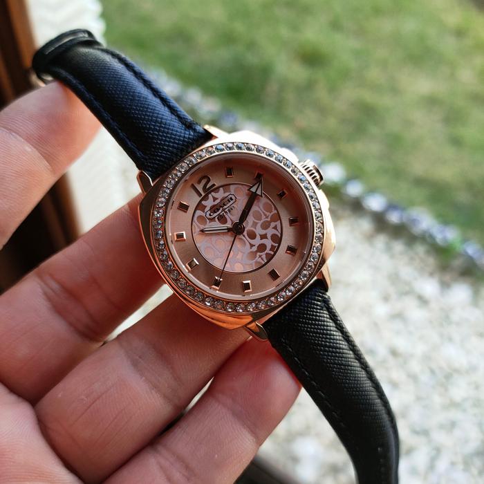 Jam Tangan Wanita Coach Original Leather Black Rosegold