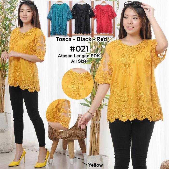 Blus Wanita Tille Brokat Bordir Lengan Pendek Size Besar L-XL