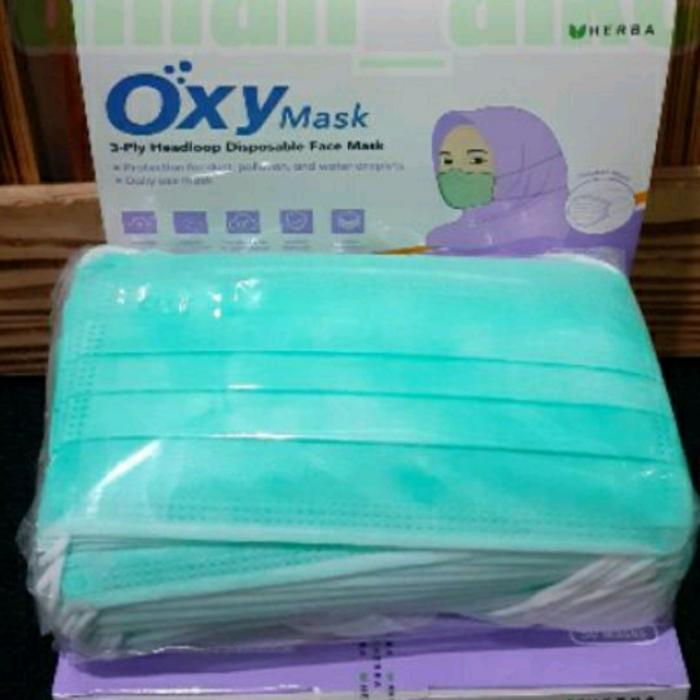 masker oxy hijab. warana putih dan hijau