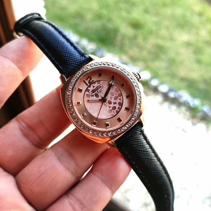 Jam Tangan Wanita Coach Original Leather Black Dial Diamond