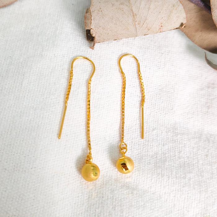 anting panjang model bola crystal elegant emas asli