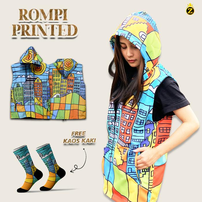 Rompi Printing Waterproof Material Parasut Anti Bakteri Model Simple Full Restleting Depan Capuchon 