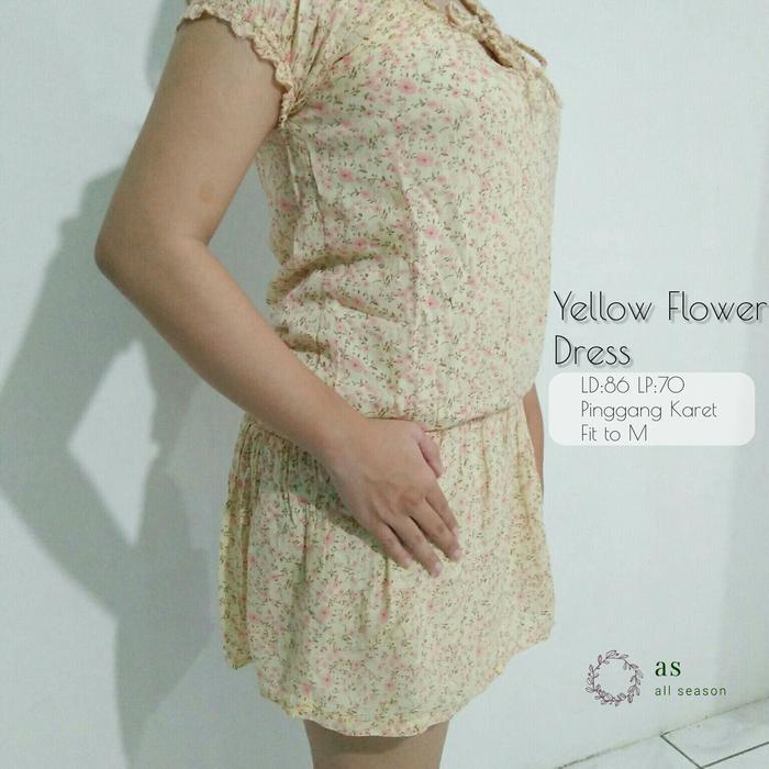 Mini Dress Summer Pastel Terusan Shabby Chic Piknik Korean Kuning M PL