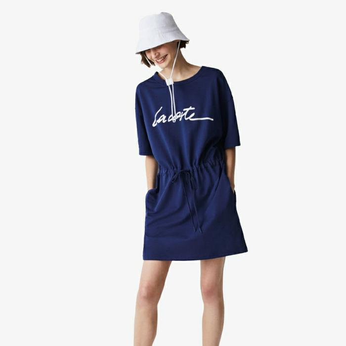 KAOS POLO DRESS WANITA LACOSTE Drawstring Waist Print Fleece T-shirt D