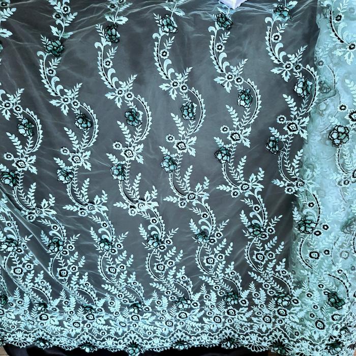 kain tile 3D hijau mint meteran brokat kebaya gaun gamis