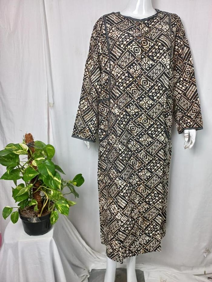 Daster Lengan Panjang Jumbo Hitam Putih - Gamis Batik Cap Terbaru