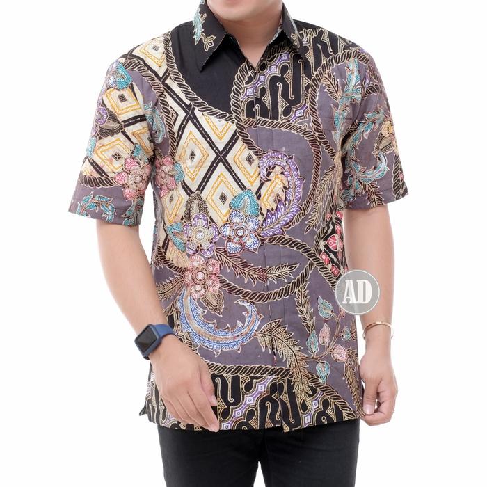 Sastra By Batik Khuldy - Kemeja Batik Pria Lengan Pendek Batik Tulis Berlapis Furing AD0120 Fit Katu