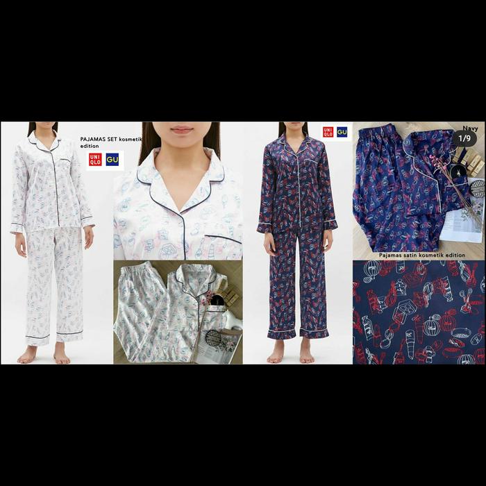 Pajamas Set Uniqlo GU Silk Satin Cosmetic Series