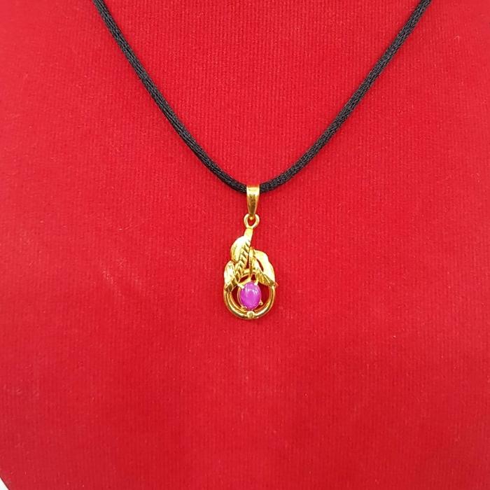 Liontin gold daun permata batu star red ruby emas kuning asli 23K Gold