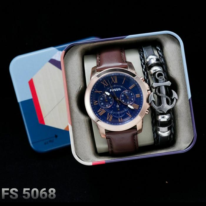 Jam Tangan Pria Fossil FS 5068 5272 5151 Kulit 45mm Fullset Gelang