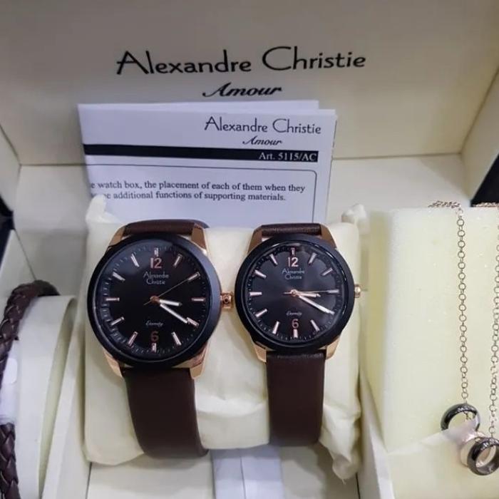 Jam Tangan Alexandre Christie Couple Original AC8651 Black Rosegold