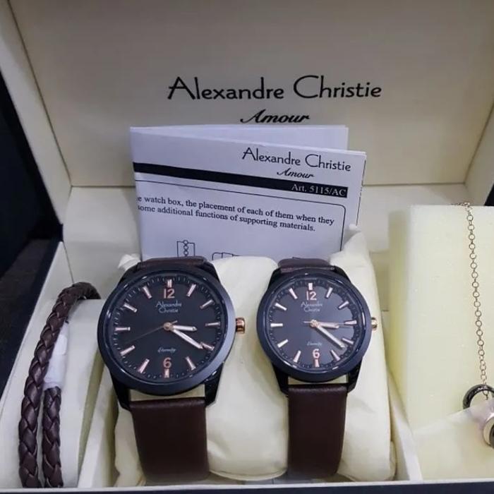 Jam Tangan Alexandre Christie Couple Original AC8651 Black Brown