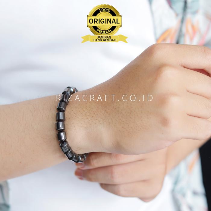 Gelang Batu Akik Kesehatan Hematite Badar Besi Alam Asli Pria Wanita