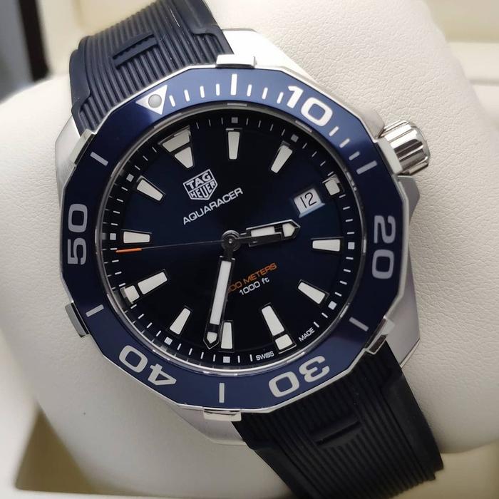 Tag heuer aquaracer 100m quartz blue bezel rubber strap