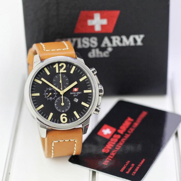 Jam tangan Swiss army 2012 Tali kulit silver original pria