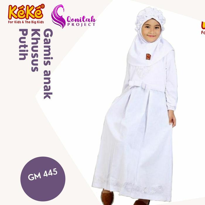 Qonitah Project Gamis Anak GM 445 Putih Keke Busana Muslim Baju Muslim