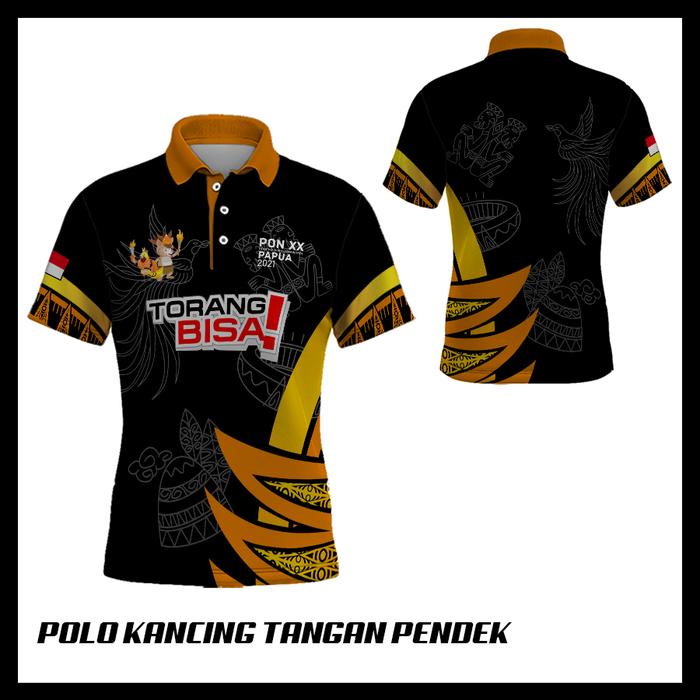 Baju Kaos Polo Kancing Dewasa PON XX Papua 2021 Custom Fullprint Hitam