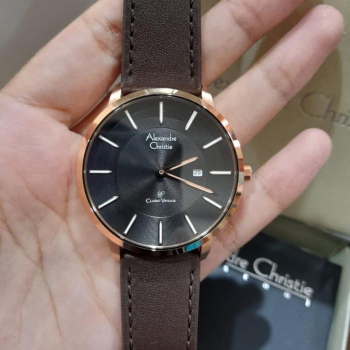 Jam Tangan Alexandre Christie Pria Original AC8653 Black Rosegold
