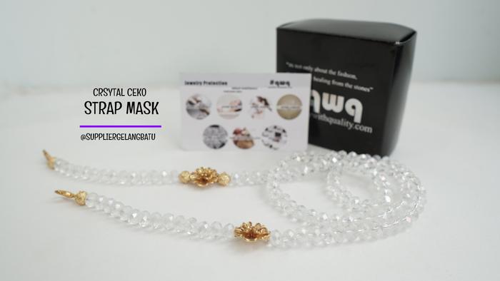strap masker bunga teratai premium kristal ceko bening panjang gold