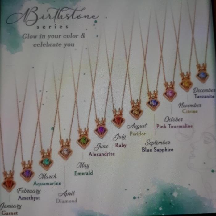 Kalung birthstone batu bulan lahir HWT kadar 8K 375