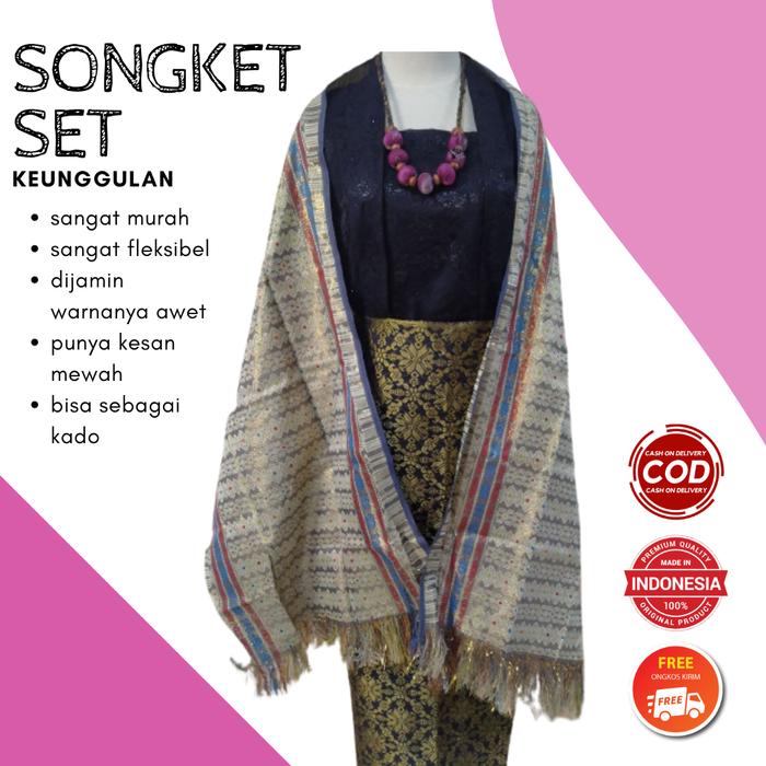 Selendang Songket Mesin Palembang Warna Abu Abu