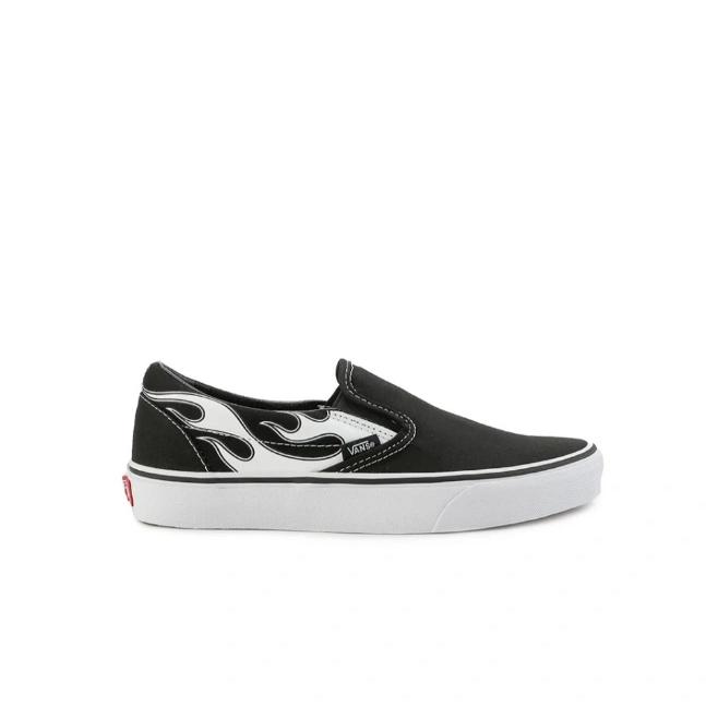 VANS SLIP ON CLASSIC FLAME WHITE BLACK ORIGINAL RESMI