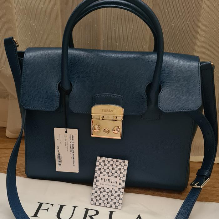 furla metropolis satchel large blue