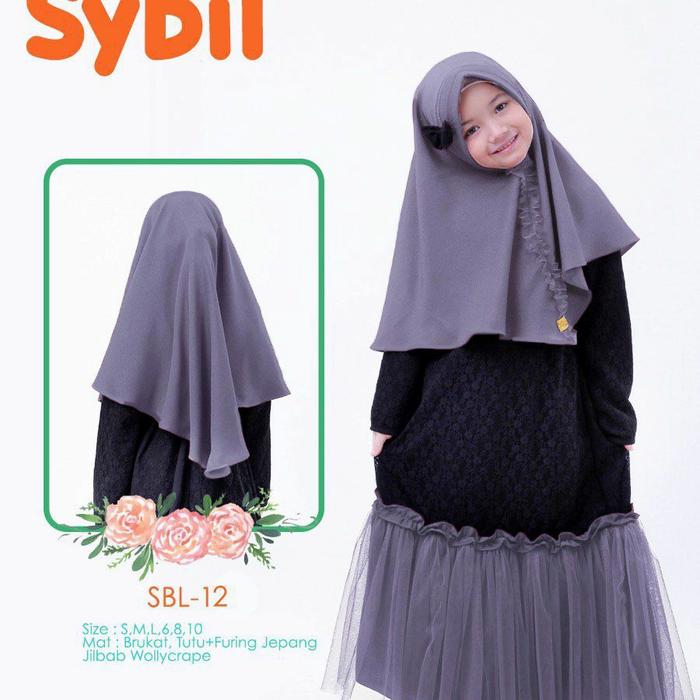 Baju Pesta Gamis Anak Perempuan Brokat Tile Hitam Abu Sybil Labella