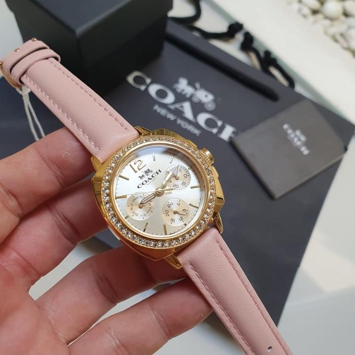 Jam Tangan Wanita Coach Original Strap Leather Pink Diamond