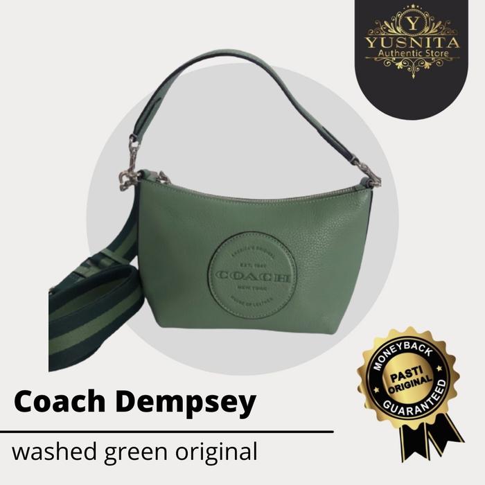 tas coach shoulder bag dempsey washed green with patch original nwt