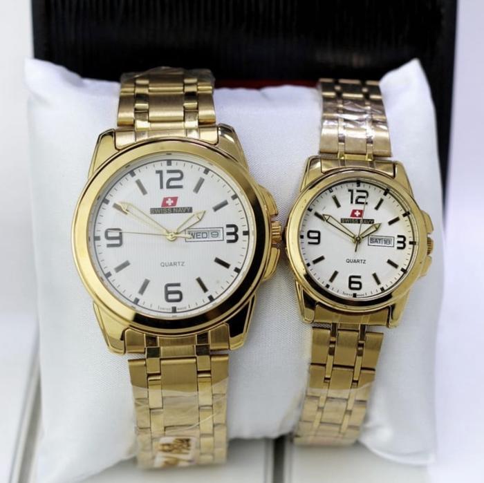 Jam tangan Swiss navy 5861 Tali rantai gold original couple
