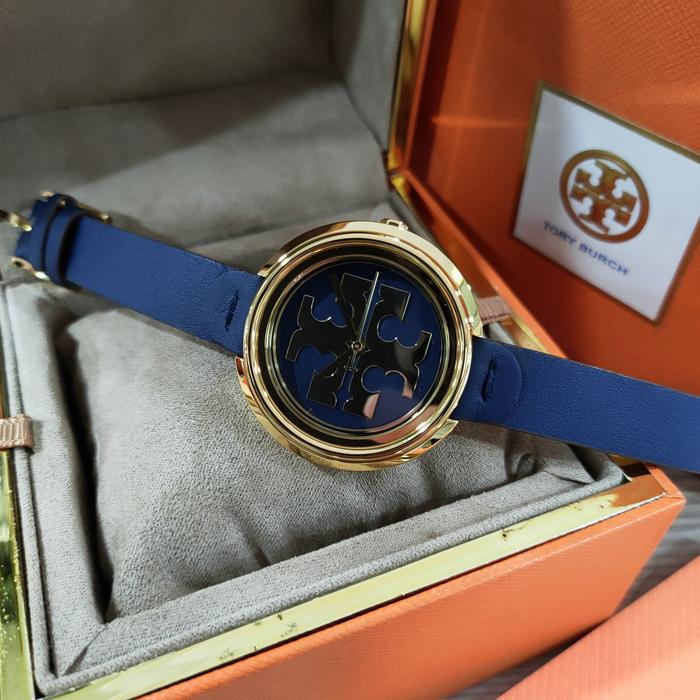 Jam Tangan Wanita T0RY BVRCH Original TBW6202 Strap Leather Navy