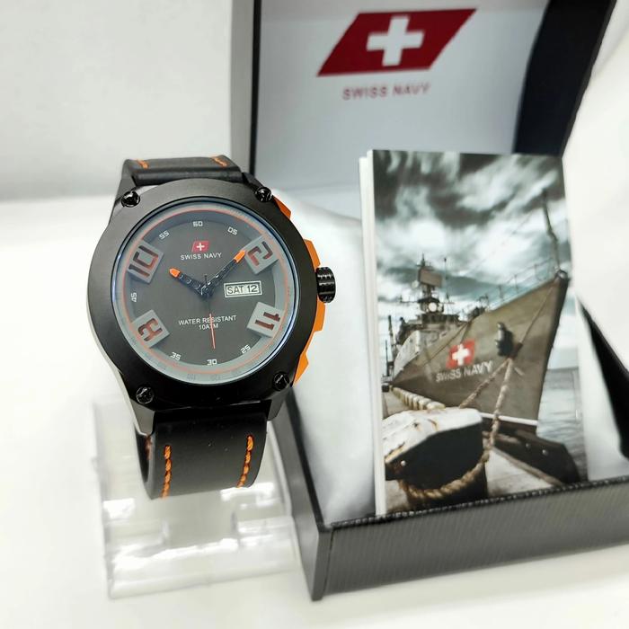Jam tangan Swiss navy 5856 Tali kulit Original Pria