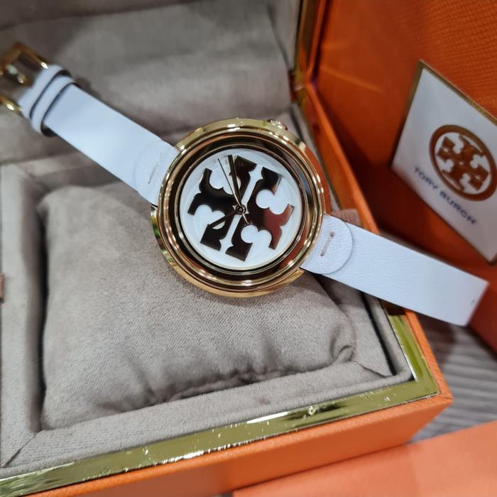 Jam Tangan Wanita T0RY BVRCH Original TBW6202 Strap Leather White