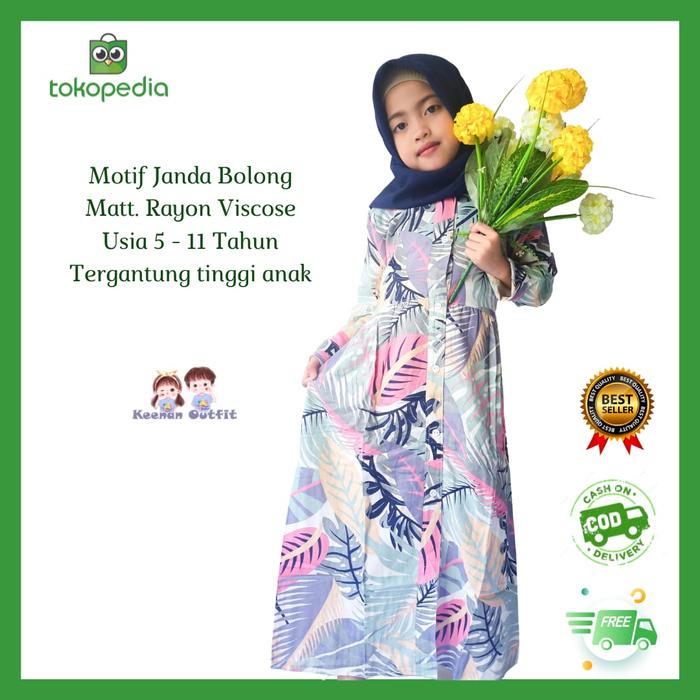 baju gamis muslim anak perempuan bahan katun rayon janda bolong murah