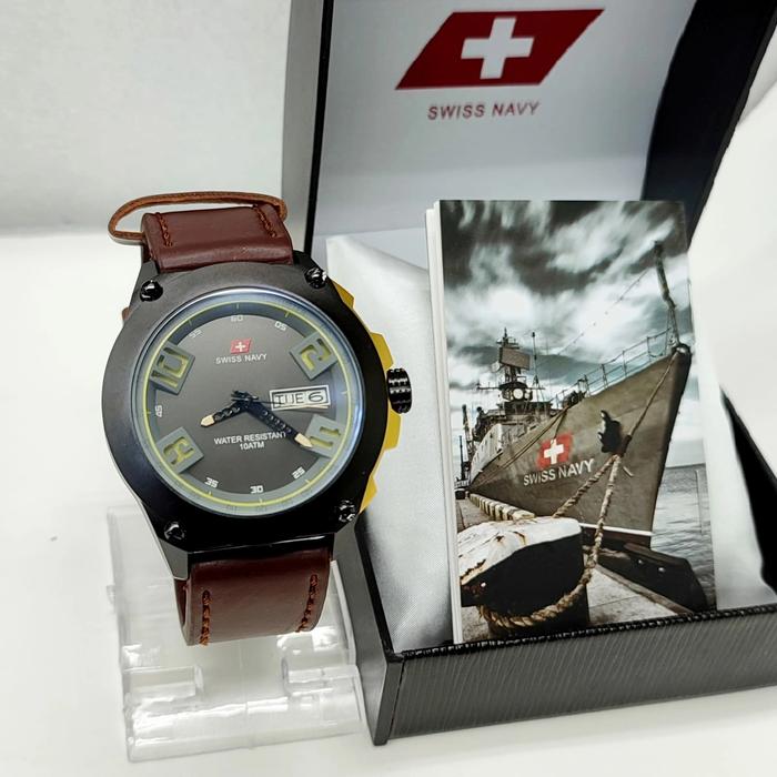 Jam tangan Swiss navy 5856 Tali kulit Original Pria