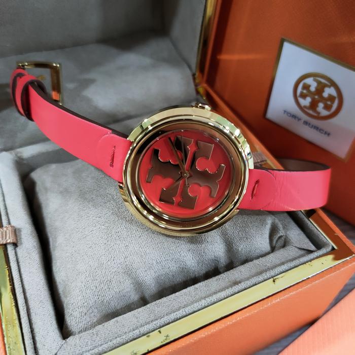 Jam Tangan Wanita Tory Burch Original TBW6202 Strap Leather Red