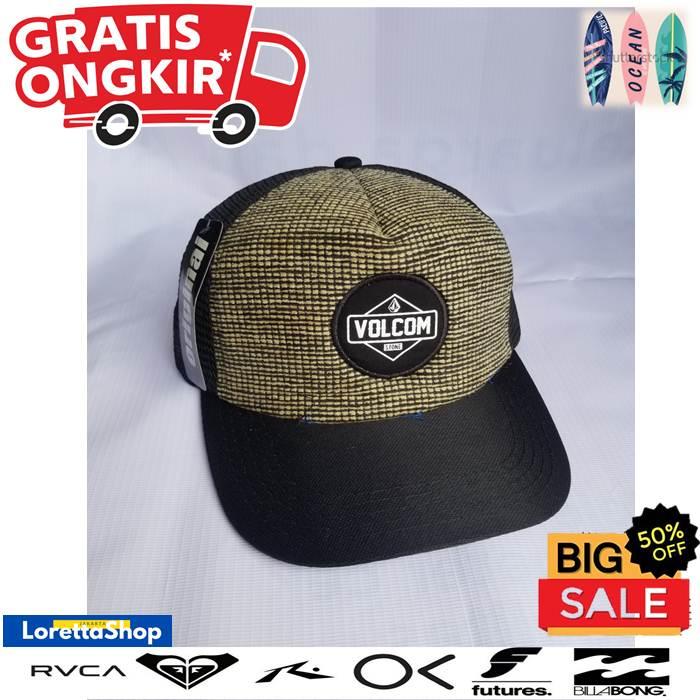 VOLCOM Topi Trucker Distro Baseball Snapback UNISEX Bahan Jaring Ringan Melindungi Matahari Cocok un