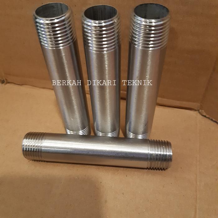 pipa nepel - pipa drat 10cm stainless 304 drat luar 1/2 inch