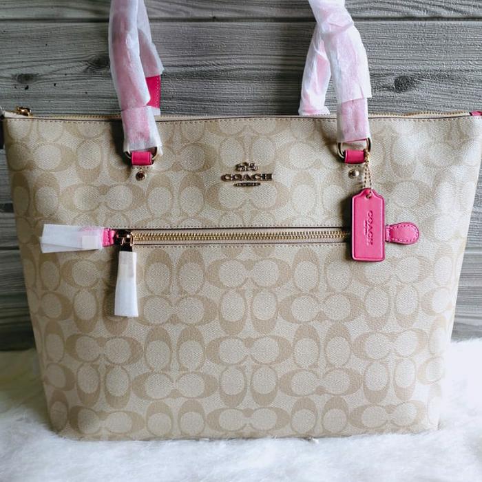 Tas coach 79609 gallery tote bag signature khaki confetti pink