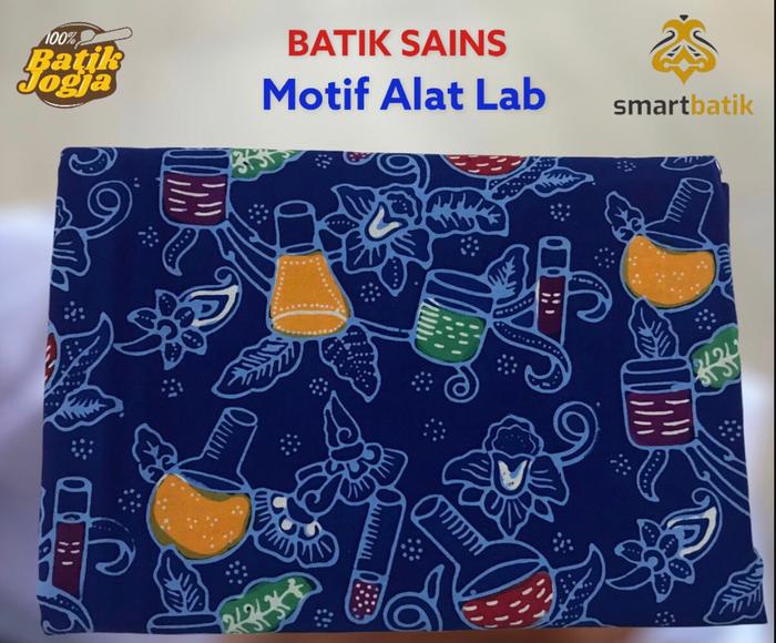 Batik Kimia Motif Alat Lab Biru (Batik Tulis Kombinasi Cap)