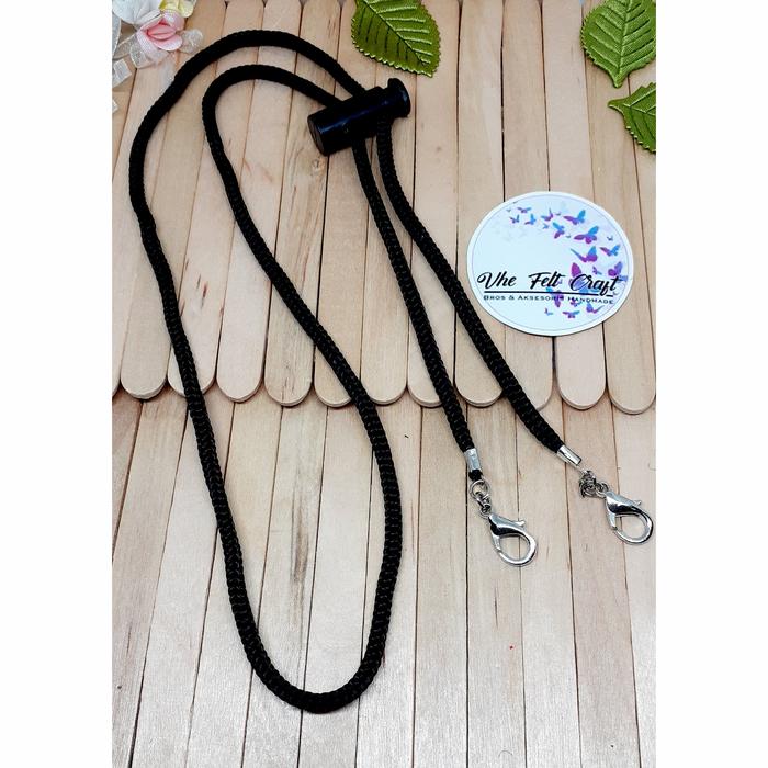 Strap masker pria hitam polos gantungan tali kalung masker wanita