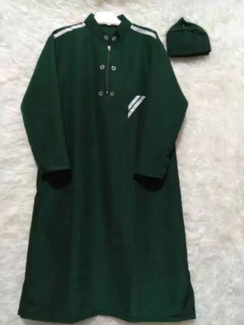 Jubah Gamis Anak Hijau / Jubah Arab anak hingga remaja free peci