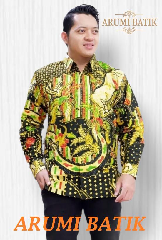 Kemeja Batik Pria Lengan Panjang Furing Modern ALJ 1030 Hijau Daun