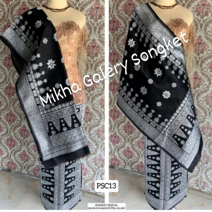Songket Palembang Cantik Manis Sutra Hitam Benang Silver