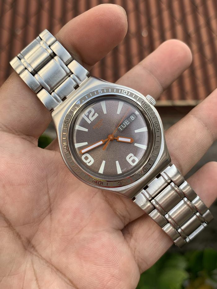 Jam Tangan Pria Swatch Irony Quartz Original Mulus Stainless Steel