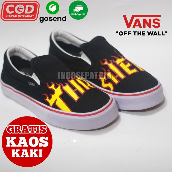 Sepatu vans thrasher Sneakers Pria casual slip on sol putih ukuran 38