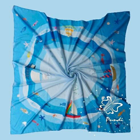 scarf biru motif kepulauan seribu