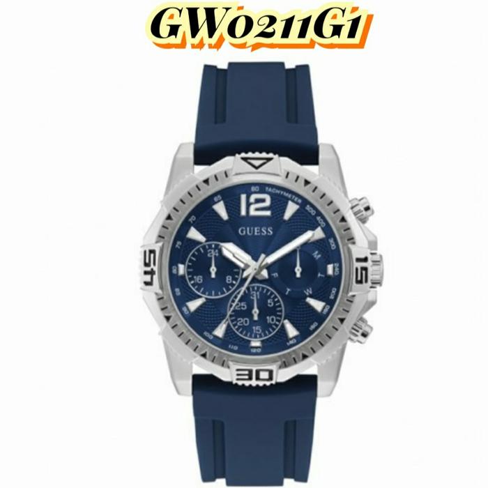 Jam Tangan Pria Merek Guess GW0211G3 GW0211G1 Rubber Original 45mm