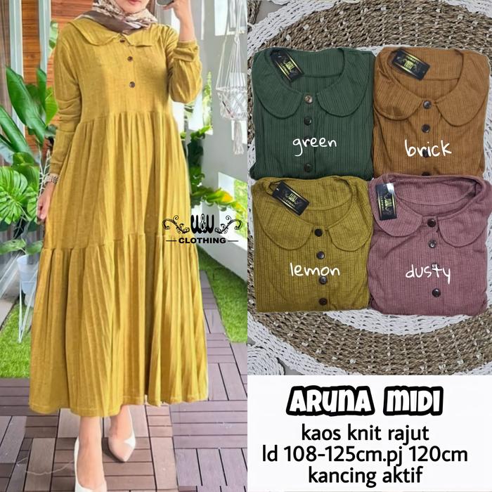gamis midi dres wanita terbaru aruna midi mat kaos knite import nyaman